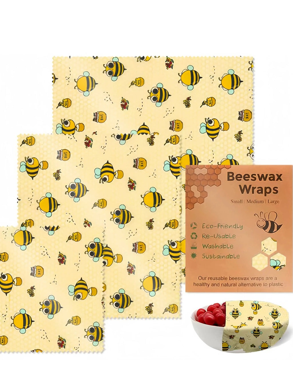 Reusable Beeswax Wrap Eco-Friendly Beeswax Food Wraps - Compostable Zero Waste Bread Sandwich Food Wrap Organic Plastic-Free Food Storage