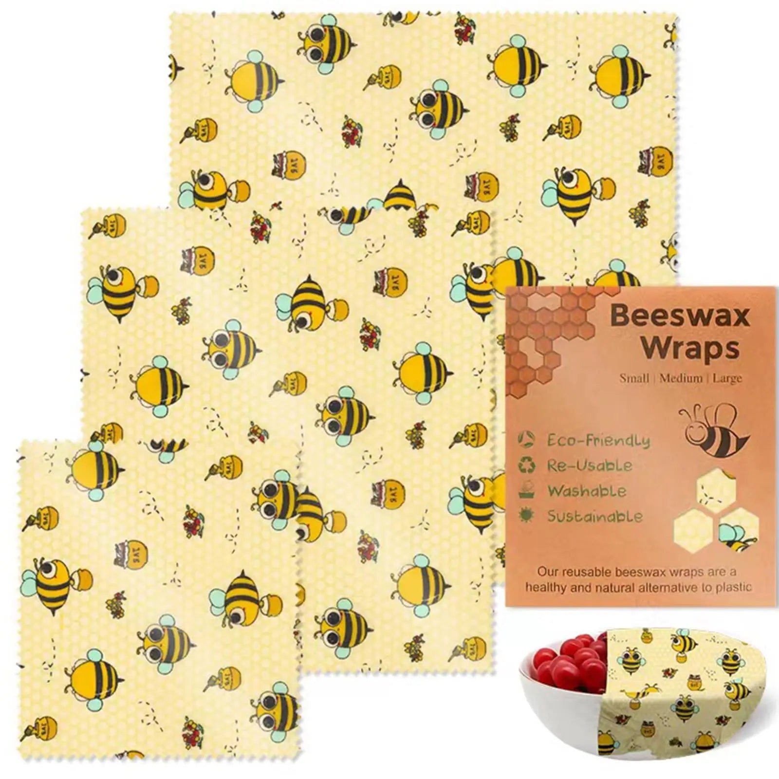 Reusable Beeswax Wrap Eco-Friendly Beeswax Food Wraps - Compostable Zero Waste Bread Sandwich Food Wrap Organic Plastic-Free Food Storage